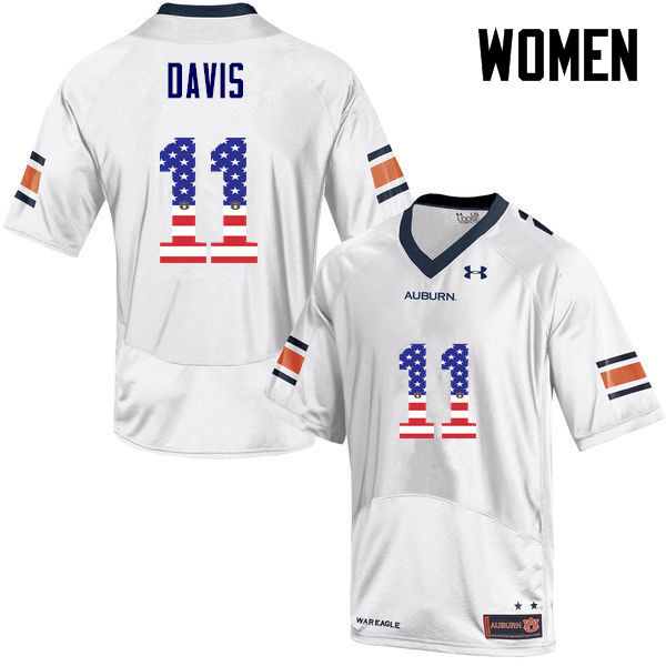 Women's Auburn Tigers #11 Chris Davis USA Flag Fashion White College Stitched Football Jersey